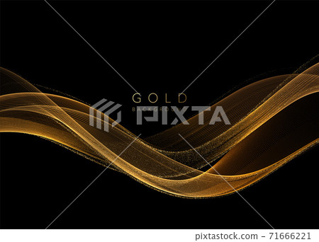 Abstract shiny golden wavy design element. Flow gold wave Abstract shiny golden wavy design element. Flow gold wave 71666221