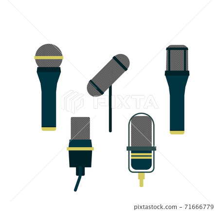 Set of microphones for audio podcast speech or music recording technology set of speech concert equipment equipment isolated on white background. Flat style. Vector Set of microphones for audio podcast speech or music recording technology set of speech concert equipment equipment isolated on white background. Flat style. Vector 71666779
