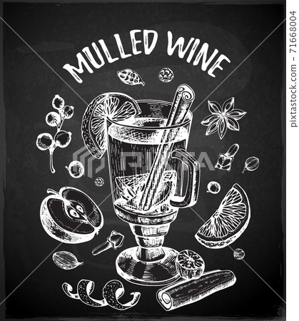 Chalk drawing mulled wine and spices Chalk drawing mulled wine and spices 71668004