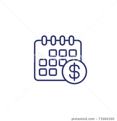 Financial calendar line icon on white Financial calendar line icon on white 71668160