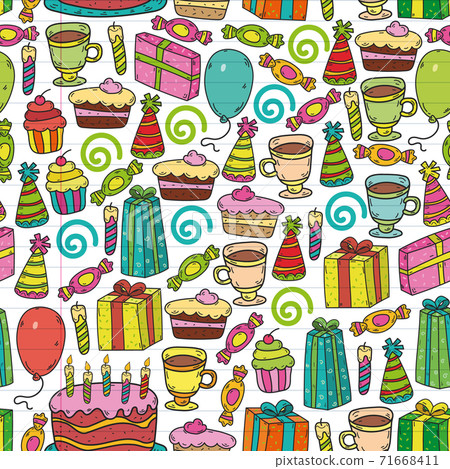 Happy birthday pattern. Set of vector birthday party elements. Happy birthday pattern. Set of vector birthday party elements. 71668411