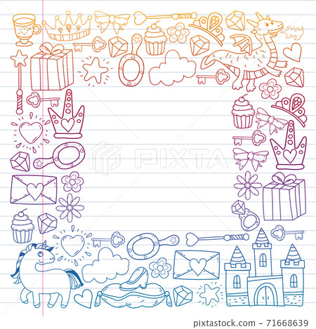 Princess and fantasy icon and and design element for invitation and greeting card. 71668639