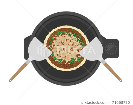 在熱板上烤的御好燒的插圖 71668720