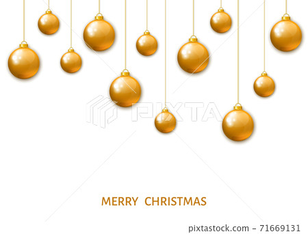 Gold hanging Christmas balls isolated on white background. Gold hanging Christmas balls isolated on white background. 71669131