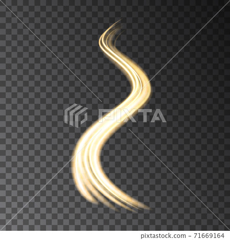 Gold  neon  wave light effect isolated on black transparent background. 71669164