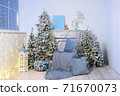 blue christmas tree and loft interior 71670073