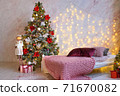 new year interior loft Christmas tree room 71670082