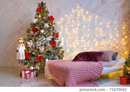 new year interior loft Christmas tree room new year interior loft Christmas tree room 71670082