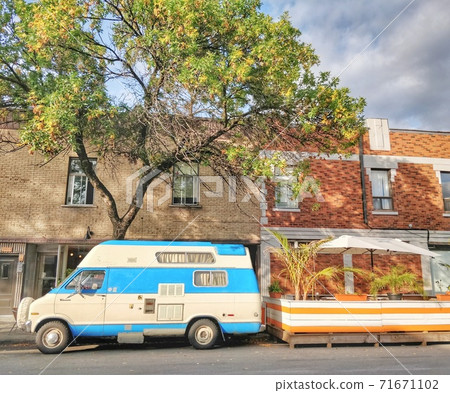 Camper And Cafe Terrace Stock Photo