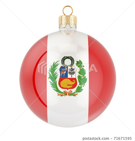 Christmas ball with Peruvian flag, 3D rendering Christmas ball with Peruvian flag, 3D rendering 71671595