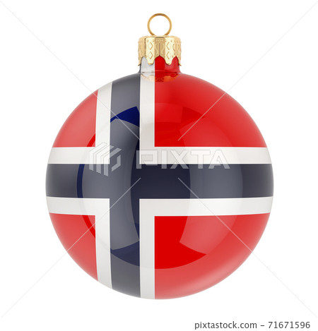 Christmas ball with Norwegian flag, 3D rendering 71671596