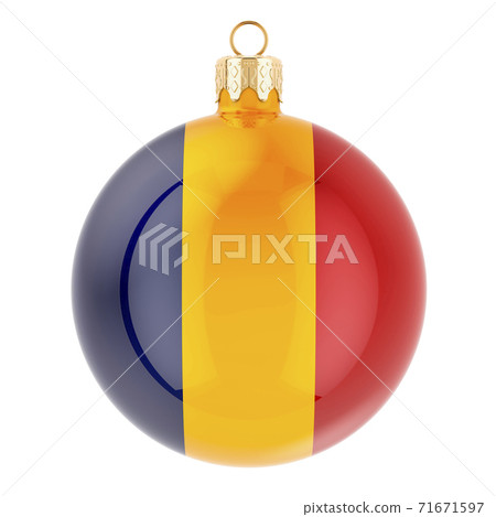 Christmas ball with Romanian flag, 3D rendering Christmas ball with Romanian flag, 3D rendering 71671597