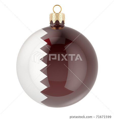 Christmas ball with Qatari flag, 3D rendering Christmas ball with Qatari flag, 3D rendering 71671599