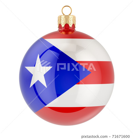 Christmas ball with Puerto Rican flag, 3D rendering Christmas ball with Puerto Rican flag, 3D rendering 71671600