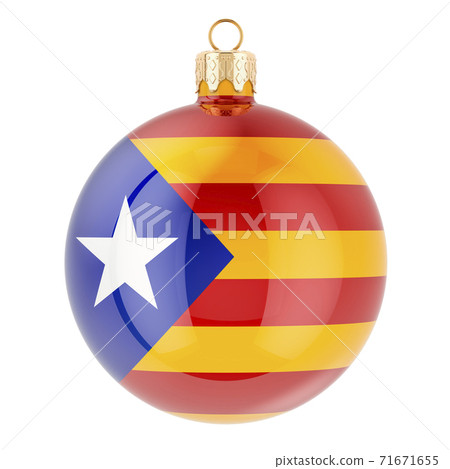 Christmas ball with Catalan flag, 3D rendering Christmas ball with Catalan flag, 3D rendering 71671655