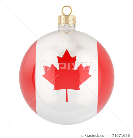 Christmas ball with Canadian flag, 3D rendering 71671656