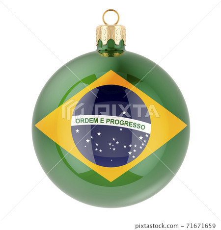 Christmas ball with Brazilian flag, 3D rendering 71671659