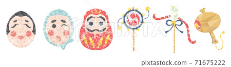 多邊形風格新年幸運符插圖集 71675222