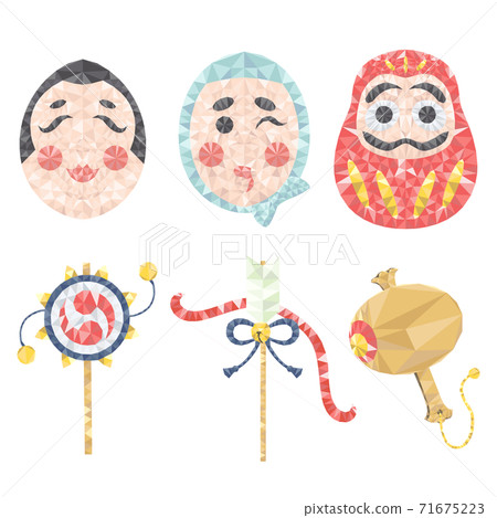 多邊形風格新年幸運符插圖集 71675223