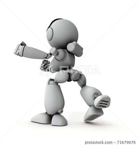 An artificial intelligence robot that takes a fighting pose. White background. 3D rendering. An artificial intelligence robot that takes a fighting pose. White background. 3D rendering. 71679076