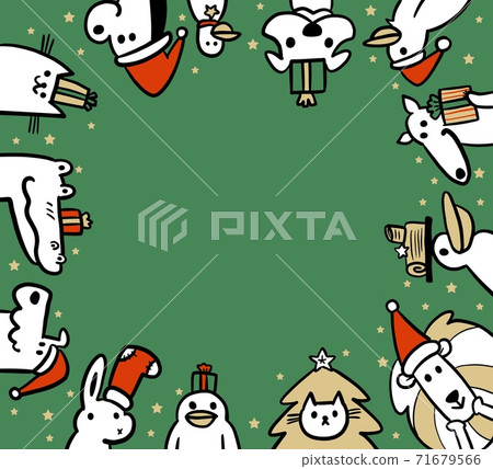 聖誕節插圖框架的動物綠色 聖誕節插圖框架的動物綠色 71679566