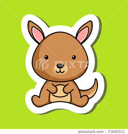 Cute cartoon sticker little kangaroo logo template. Mascot animal character design of album, scrapbook, greeting card, invitation, flyer, sticker, card. Vector stock illustration. 71680321