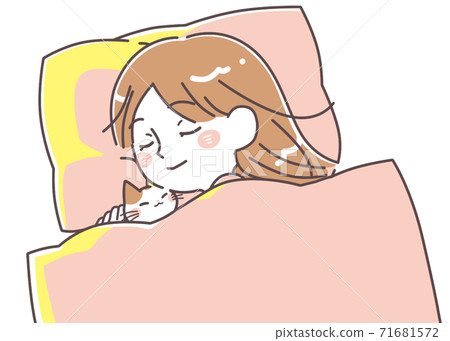 Illustration of a woman sleeping with a cat Illustration of a woman sleeping with a cat 71681572