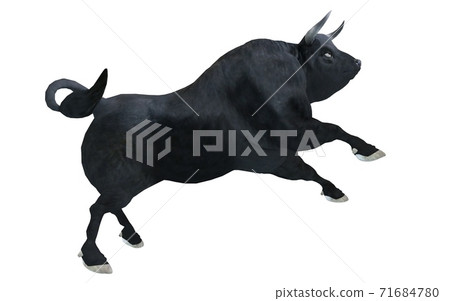 Black bull isolated on white background 3d illustration 71684780