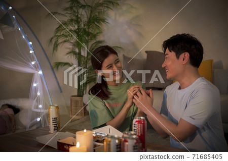 Concept of friendly family, happy family enjoying summer vacation at home 183 Concept of friendly family, happy family enjoying summer vacation at home 183 71685405