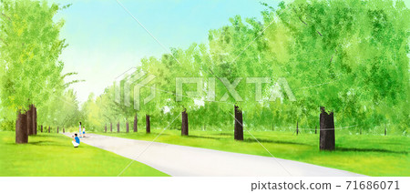 Summer landscape with green grass, forest illustration 003 Summer landscape with green grass, forest illustration 003 71686071