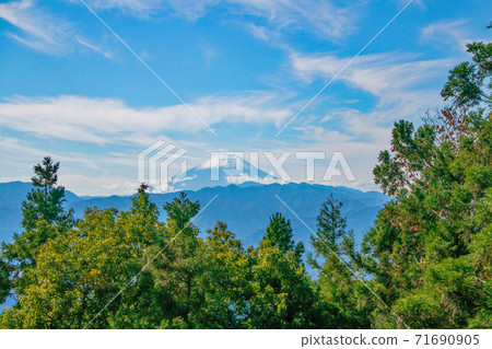 東京都高尾神場自然公園從景神山眺望富士山和山頂 東京都高尾神場自然公園從景神山眺望富士山和山頂 71690905