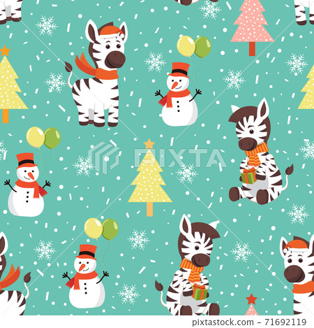 Christmas seamless pattern with zebra... - Stock Illustration [71692119 ...