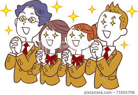 Male and female students in beige uniforms with hope Male and female students in beige uniforms with hope 71692706