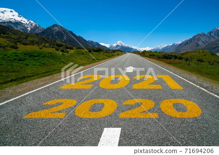 2021 New Year road trip travel and future vision concept . 71694206