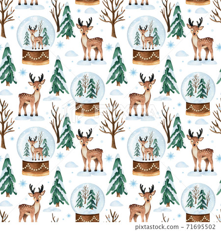 Christmas watercolor seamless pattern with deer... - Stock Illustration ...