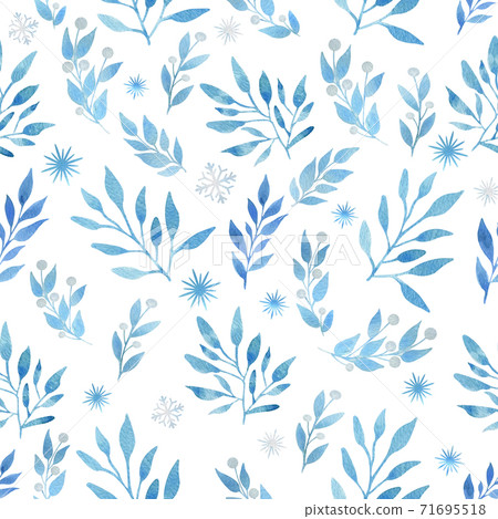Christmas watercolor seamless pattern with blue branches Christmas watercolor seamless pattern with blue branches 71695518
