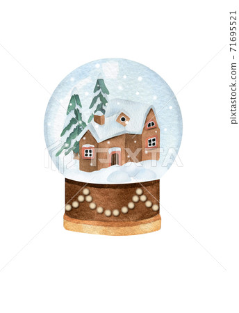 Christmas and New Year watercolor snowball globe Christmas and New Year watercolor snowball globe 71695521