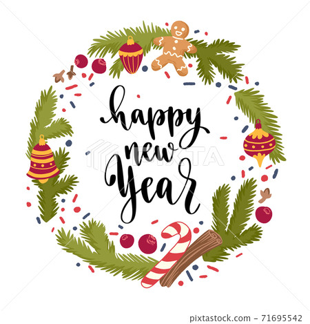 Winter Christmas quote. Hand drawn colorful holiday New Year decoration. Winter Christmas quote. Hand drawn colorful holiday New Year decoration. 71695542