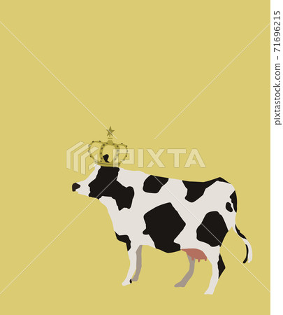 Cow with a crown on its head (background color yellow) Cow with a crown on its head (background color yellow) 71696215