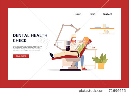 Dental health check web banner with patient and dentist vector illustration. 71696653