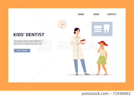 Kids dentist website interface with doctor and child flat vector illustration. 71696662