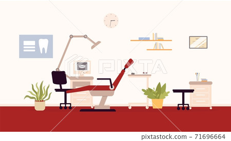Dentist clinic office interior with furniture flat vector illustration. 71696664