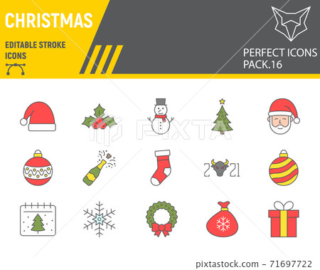 Christmas color line icon set, happy new year collection, vector sketches, logo illustrations, merry christmas icons, holiday signs filled outline pictograms, editable stroke. Christmas color line icon set, happy new year collection, vector sketches, logo illustrations, merry christmas icons, holiday signs filled outline pictograms, editable stroke. 71697722