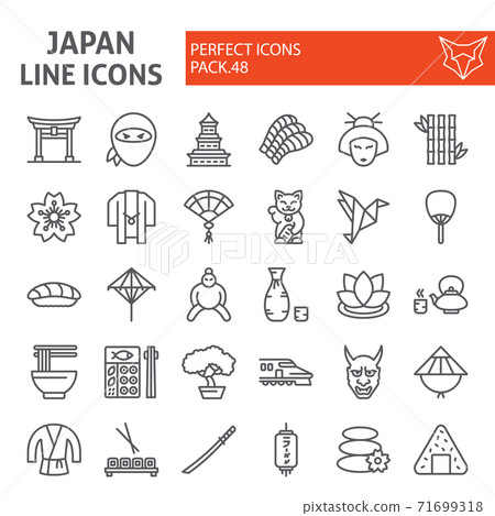 Japan line icon set, japanese food symbols collection, vector sketches, logo illustrations, asian culture signs linear pictograms package isolated on white background. 71699318