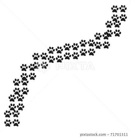 Blue paw in modern style on white background. Colorful line design. Animal cartoon. Fabric pattern. Footprint sign. 71701311