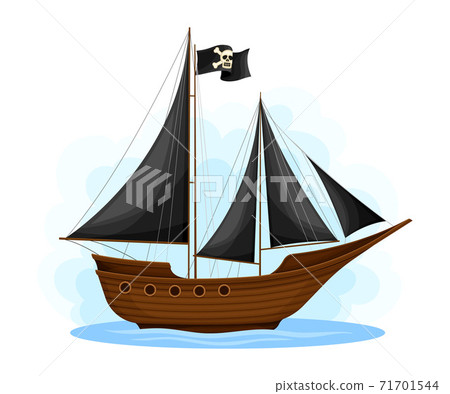 Wooden Pirate Ship or Vessel with Black Sail and Crossbones Vector Illustration Wooden Pirate Ship or Vessel with Black Sail and Crossbones Vector Illustration 71701544