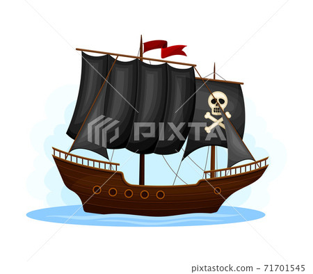 Wooden Pirate Ship or Vessel with Black Sail and Crossbones Vector Illustration Wooden Pirate Ship or Vessel with Black Sail and Crossbones Vector Illustration 71701545
