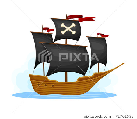 Wooden Pirate Ship or Vessel with Black Sail and Crossbones Vector Illustration Wooden Pirate Ship or Vessel with Black Sail and Crossbones Vector Illustration 71701553