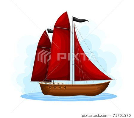 Wooden Pirate Ship or Vessel with Red Sail Vector Illustration Wooden Pirate Ship or Vessel with Red Sail Vector Illustration 71701570