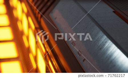 yellow lights and metal pannels in futuristic interior 71702217